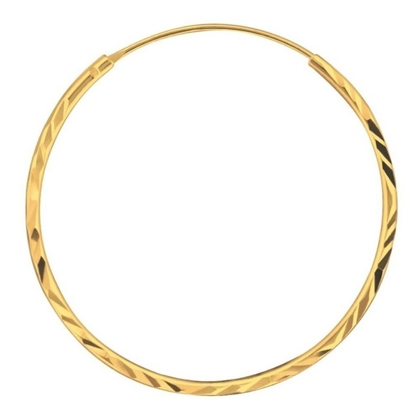 14k Gold Vermeil Earrings Diamond Cut 30mm Hoops - Picture 3 of 6